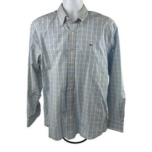 Vineyard Vines Shirt‎ Mens Medium Blue Yellow Plaid L/S Button Up Whale Shirt